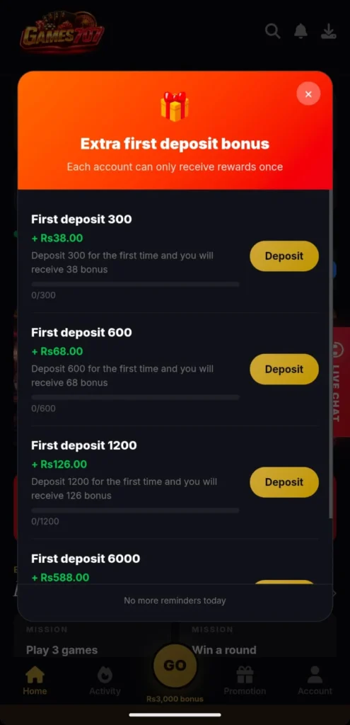 Games 707 Bonuses