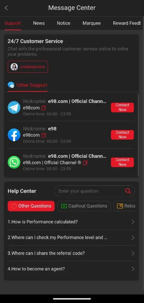 E98 Game Customer Support
