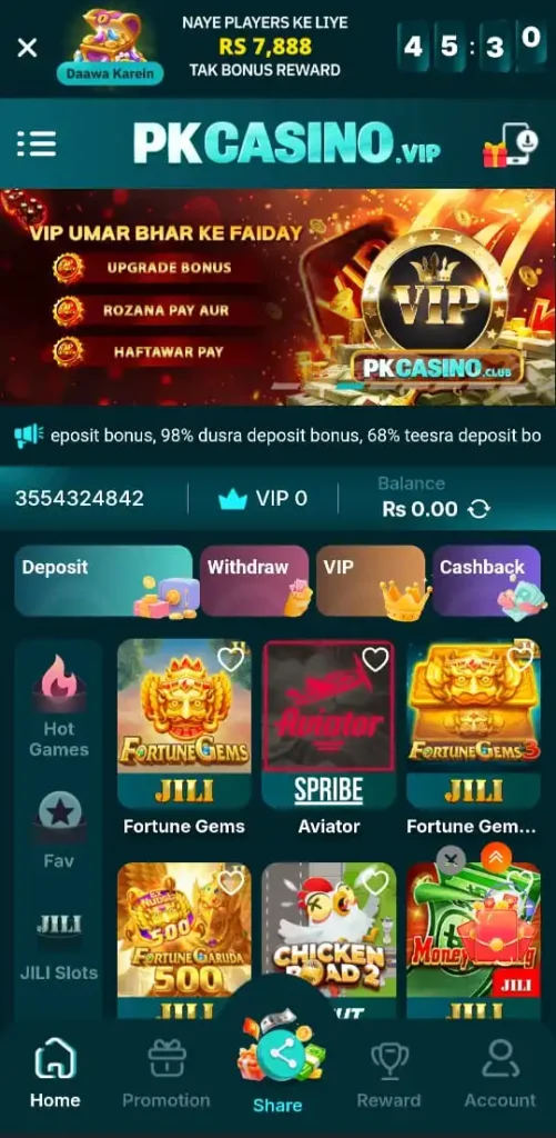 PK Casino Game Interface