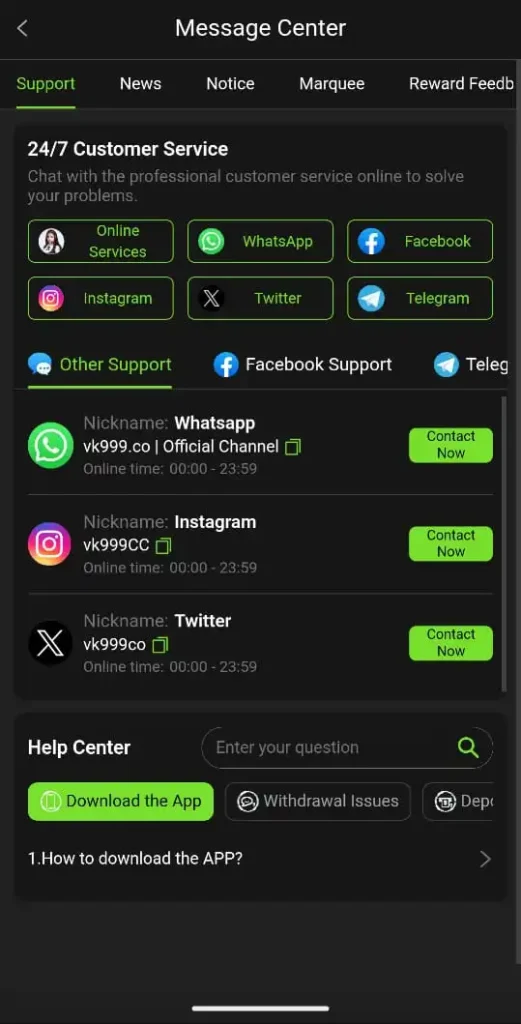 VK 999 Game Customer Support