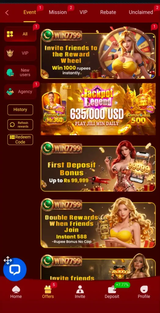 WIN7799 Game Bonuses