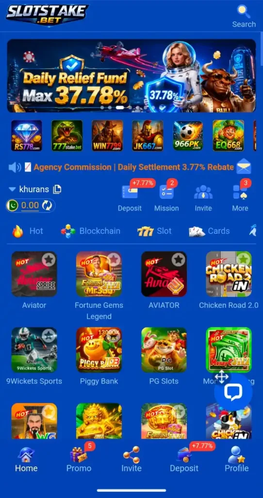 Slot StakeBet Game Interface